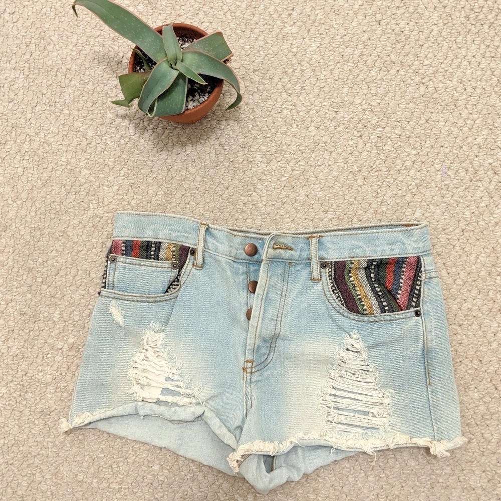 Light Blue Jean Shorts, Size 28 with Pattern